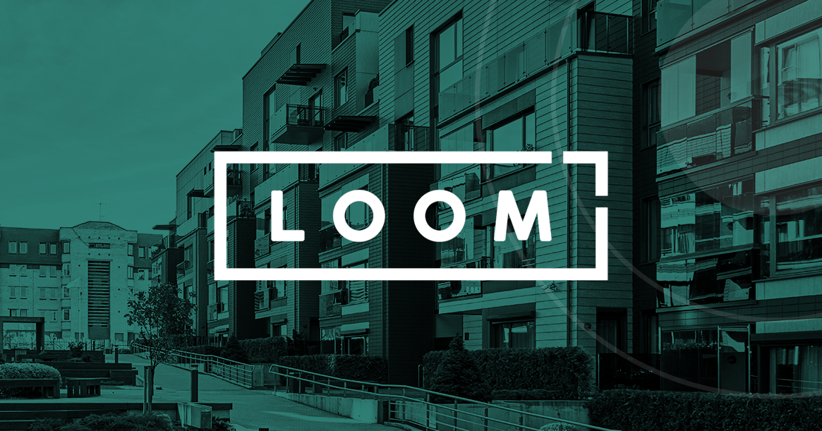 LOOM logo overlayed on an image of condos