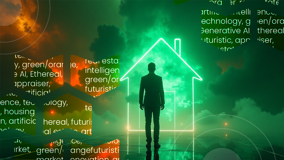 A house with a person in front of it in technology setting