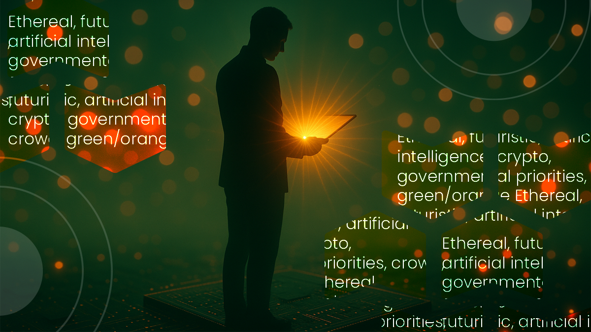 image of man holding tablet that has light shining out of the tablet